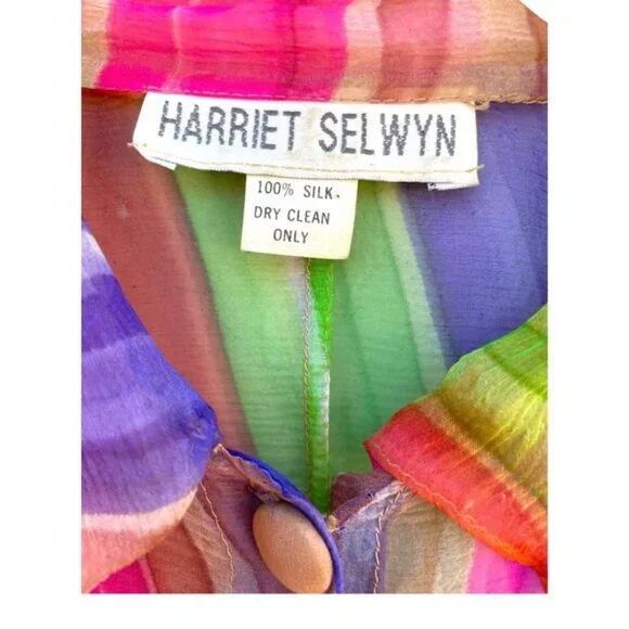 Harriet Selwyn 100% Silk Abstract Rainbow Button Down Long Sleeve Blouse Sz 6 - Picture 4 of 10